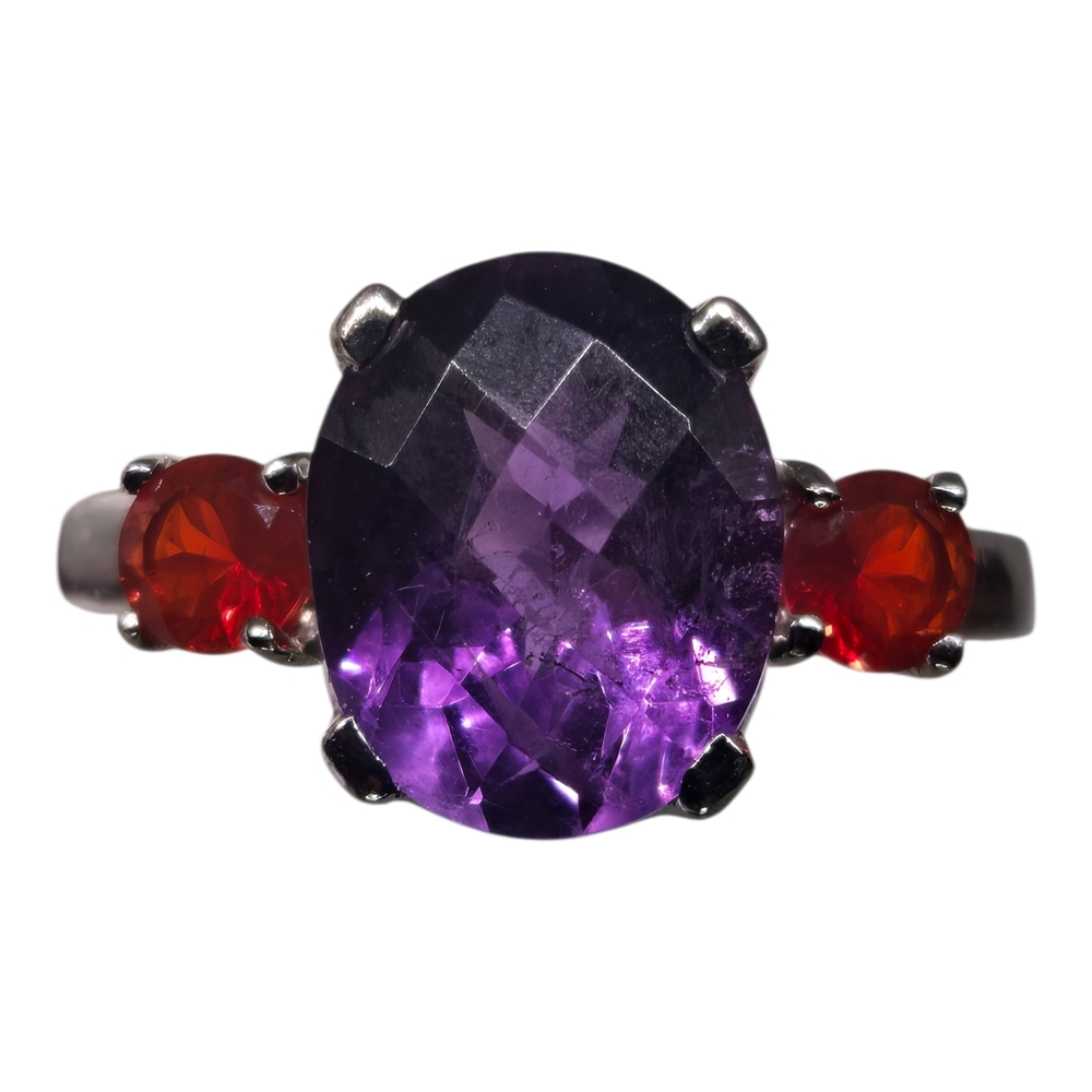 Purple Amethyst and Red Turmalin 925 Sterling Silver Ring Sz 7 TGGC Hallmarked